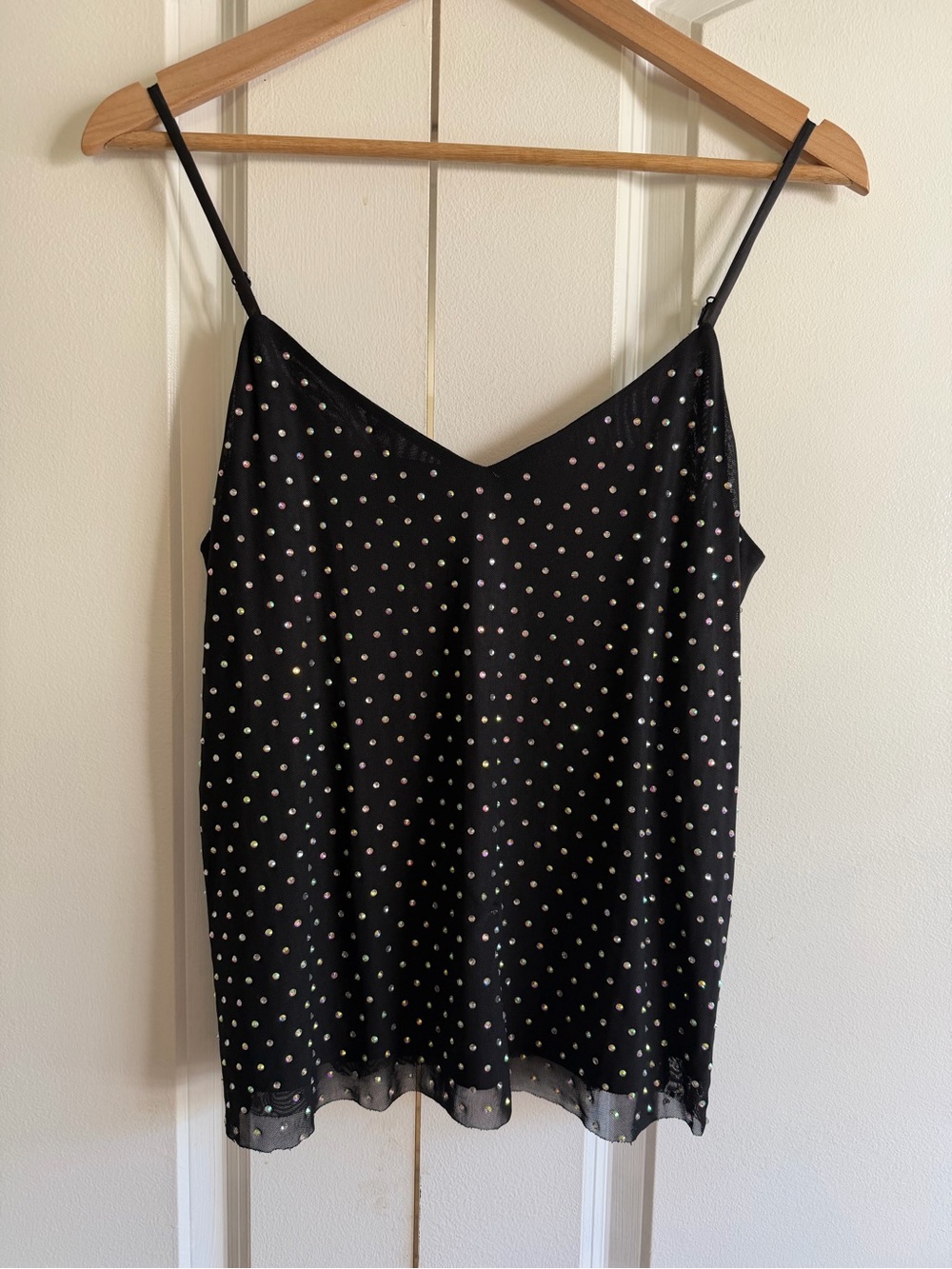 Skies Are Blue Black Iridescent Rhinestone Sparkle Dot Cami Sexy Date Night